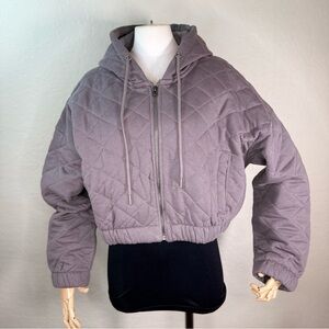 Stoosh Cropped Quilted Full Zip Sweatshirt Hoodie Jacket Size XL EUC
